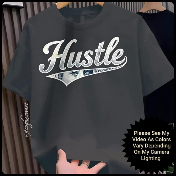 Tough2sweet Tops - 🆕️"HUSTLE" GRAY T'SHIRT WITH MONEY LOGO GRAPHICS/WOMENS XL